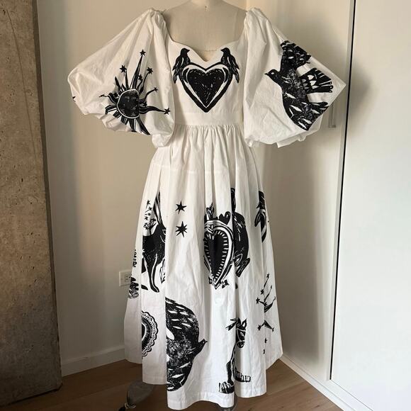 Alexander McQueen Papercut Print Puff Sleeve Poplin Dress SZ 0 - Picture 2 of 8